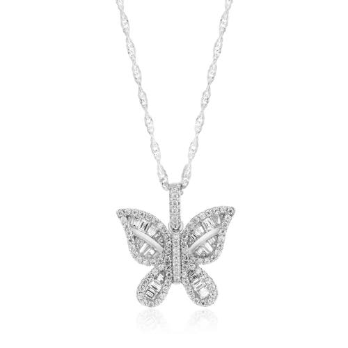Donatello Gian Sterling Silver Moissanite Butterfly Pendant Necklace In Metallic