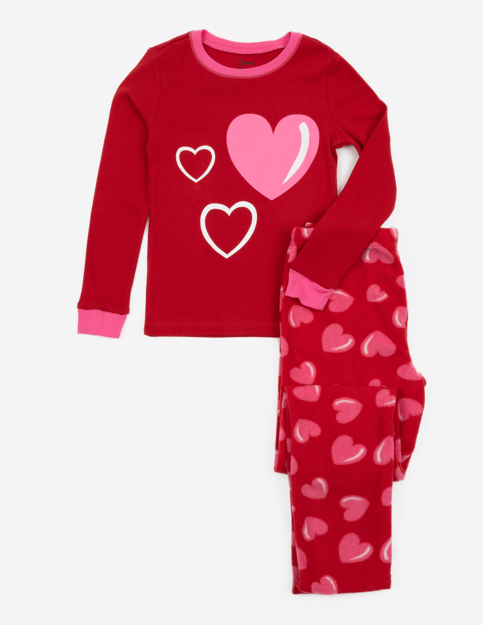 Leveret Kids Cotton Top & Fleece Pants Printed Matching Family Holiday Pajamas In Red