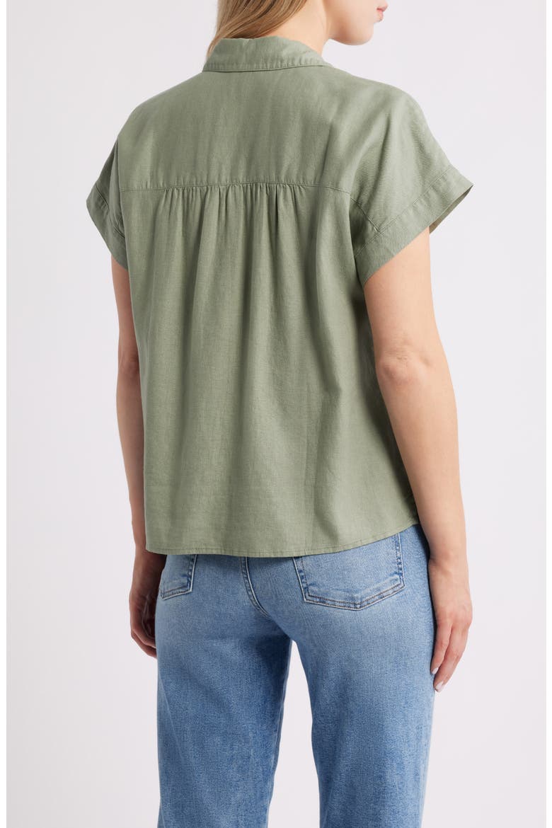 Short Sleeve Linen Blend Button-Up Shirt, Alternate, color, GREEN HEDGE