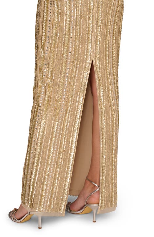 Aidan Mattox Embellished Off The Shoulder Gown In Brown