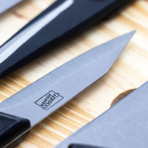 Gibson Home Wildcraft 15 Piece Stainless Steel Cutlery Set With Pine Wood Cutting Board In Black