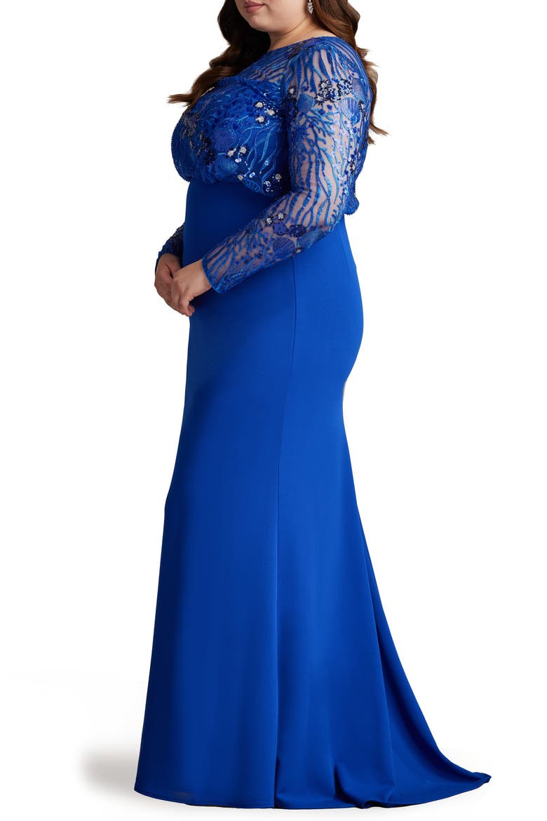 Sequin Blouson Bodice Long Sleeve Gown, Alternate, color, MYSTIC BLUE