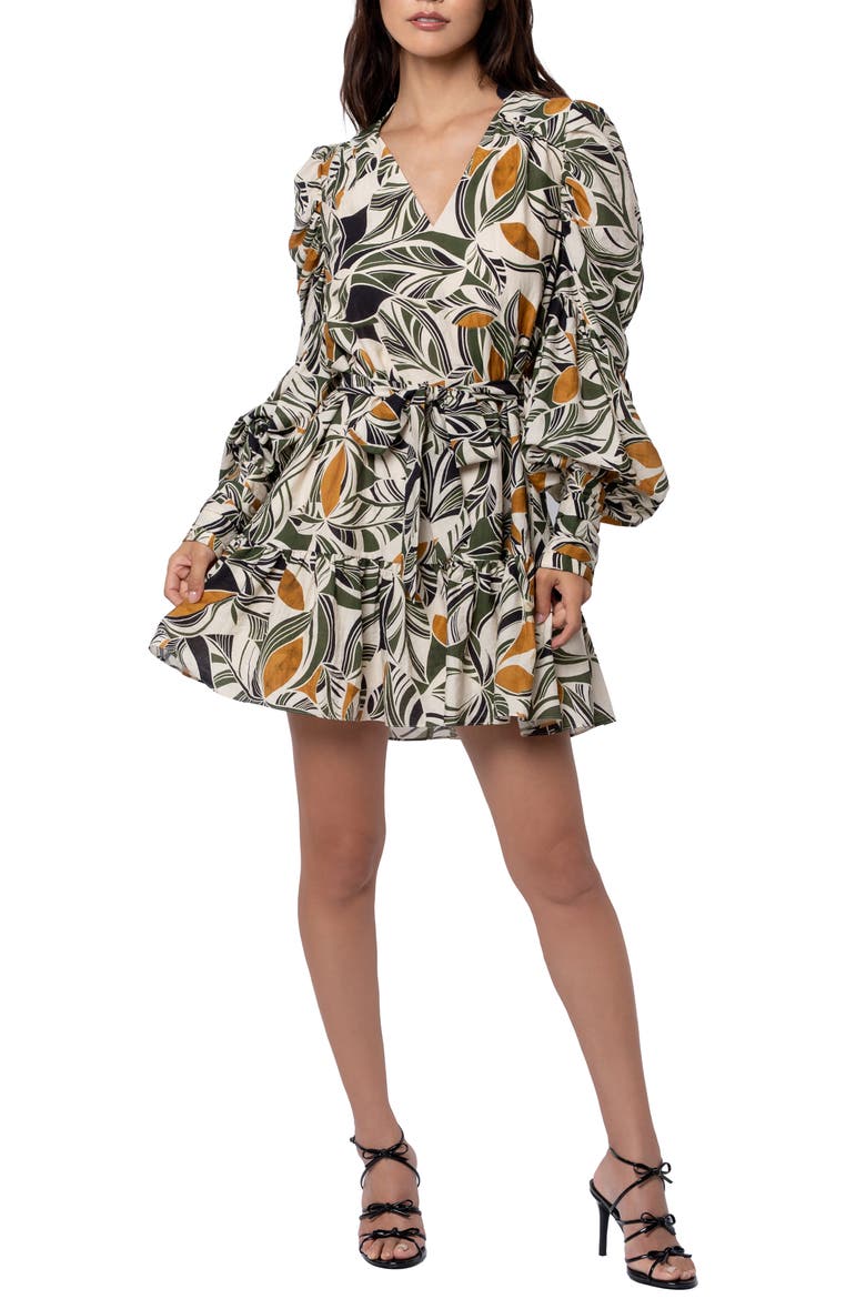 Cassini Puff Sleeve Tie Waist Minidress, Main, color, CREAM MULTI