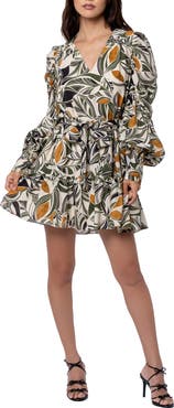 CIEBON Cassini Puff Sleeve Tie Waist Minidress