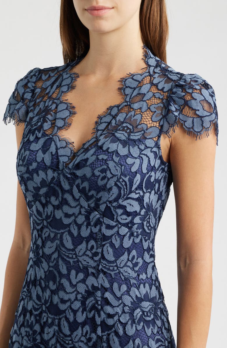Eliza J Illusion Yoke Lace Trumpet Gown, Alternate, color, Denim
