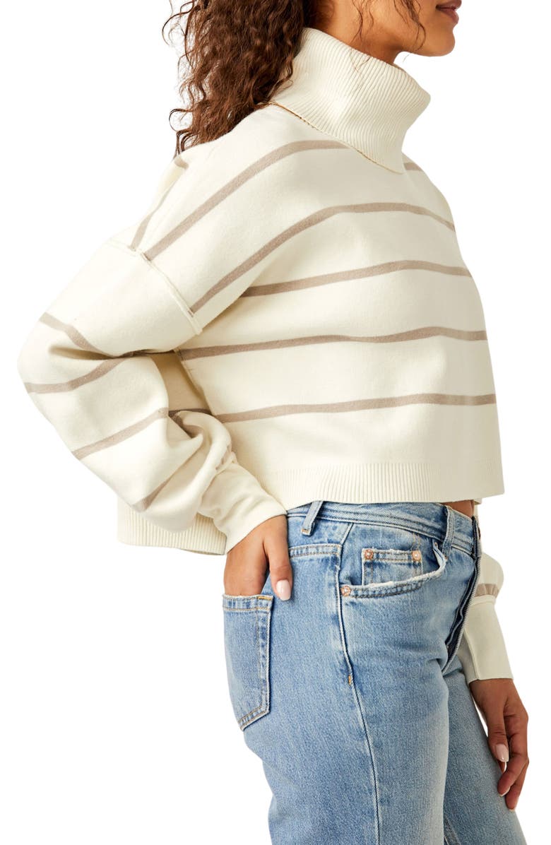 Free People Paulie Stripe Turtleneck Sweater, Alternate, color, Moonbeam Combo