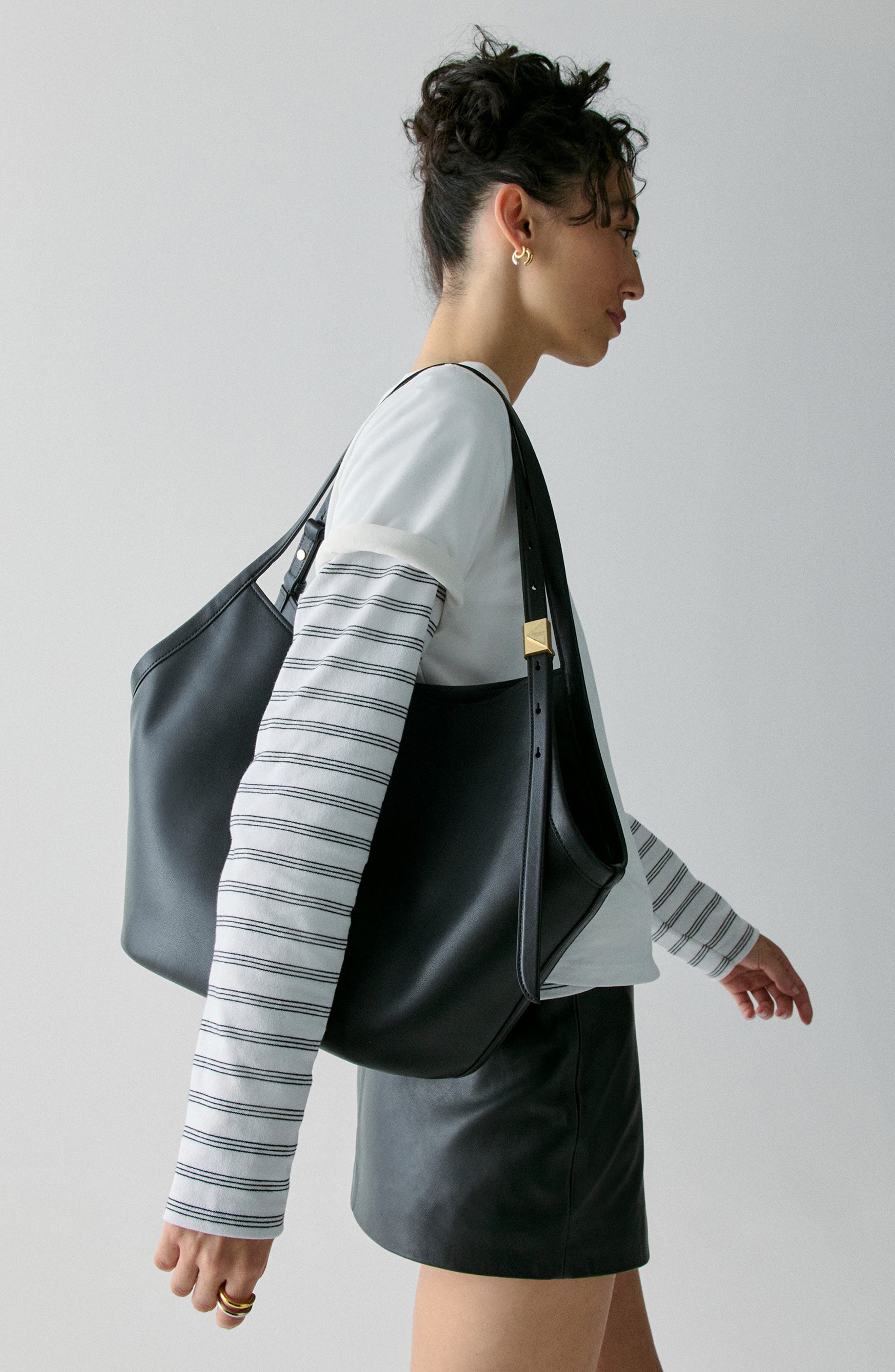 Kate Spade New York Deco Fine Grain Leather Tulip Tote, Alternate, color, Black