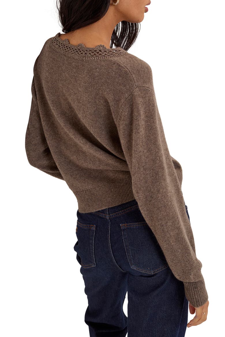 Openwork Trim Wool Blend Cardigan, Alternate, color, GREY