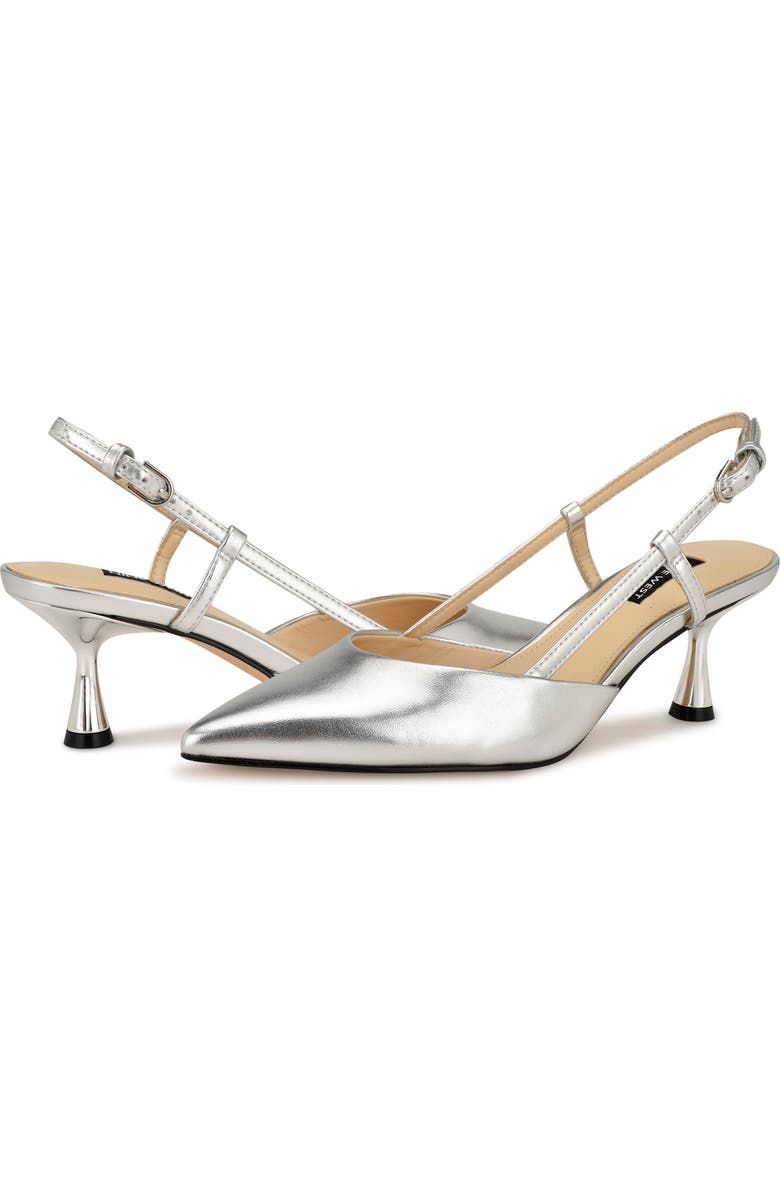 Nine West Rhonda Slingback Pointed Toe Kitten Heel Pump, Alternate, color, Silver