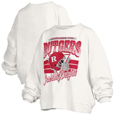 Women's Pressbox White Rutgers Scarlet Knights Oversized Janice Retro Waist-Length Pullover Sweatshirt