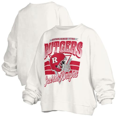 Pressbox White Rutgers Scarlet Knights Oversized Janice Retro Waist-length Pullover Sweatshirt