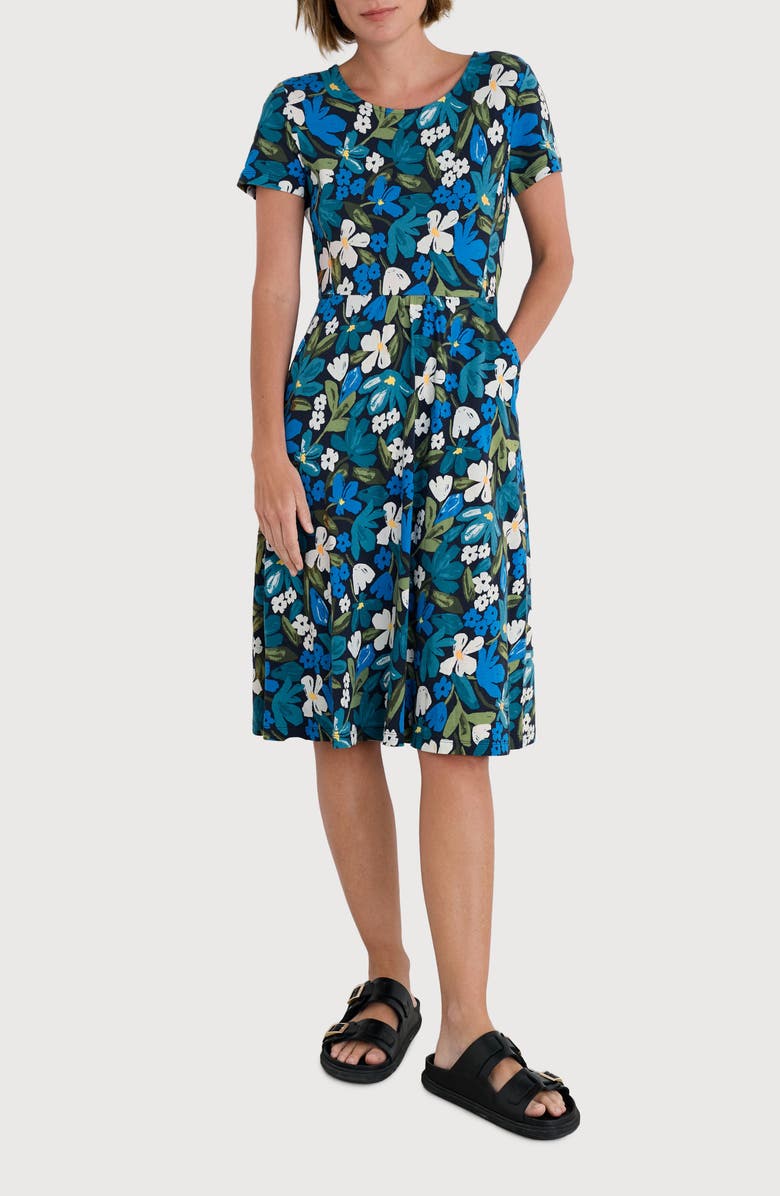 Seasalt Cornwall April Short Sleeve Dress, Main, color, Crayon Floral Waterway