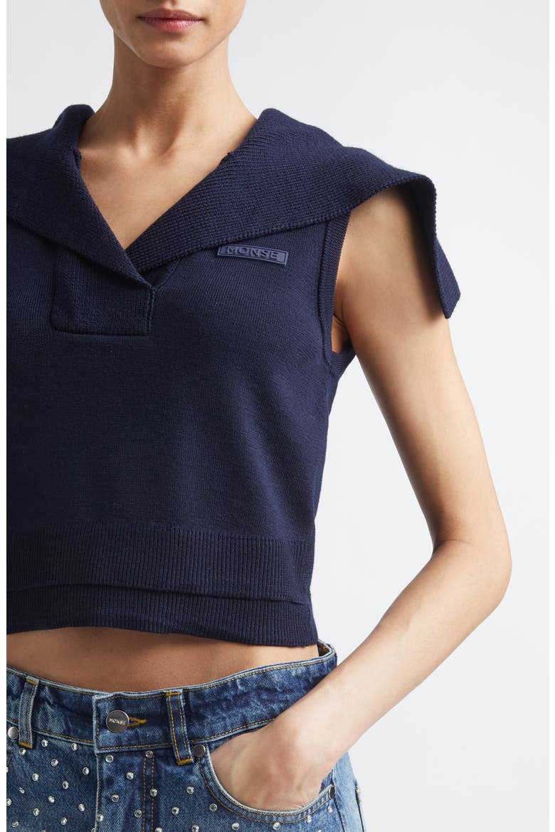 Crop Sailor Collar Merino Wool Sweater, Alternate, color, MIDNIGHT