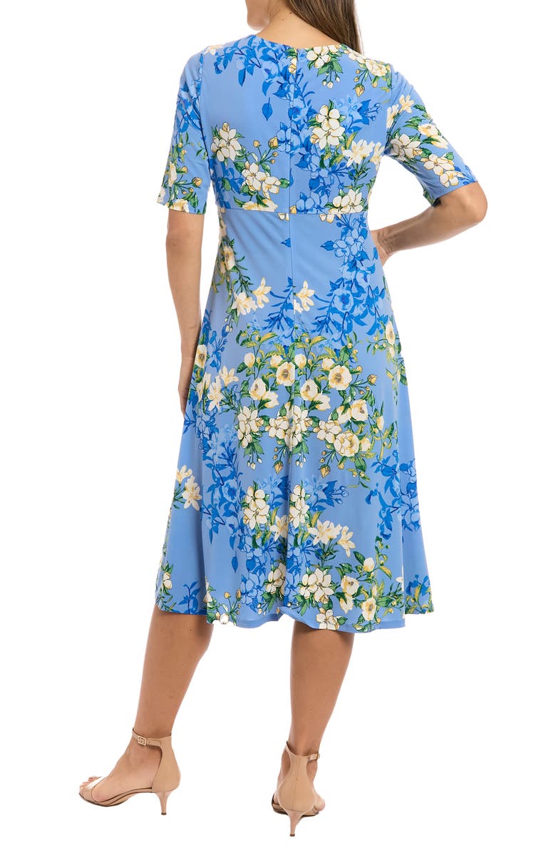 London Times Floral Keyhole Short Sleeve Midi Dress, Alternate, color,