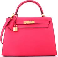 Pre-Owned Hermes Kelly Handbag Pink Epsom with Gold Hardware 28