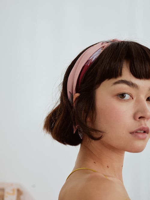 Lost Pattern Nyc "dream Hunter" Silk Skinny Scarf In Pink