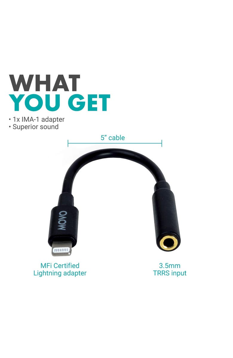 MOVO IMA-1 Microphone Adapter Cable - 3.5mm TRRS to Lightning Connector - Compatible with iOS Devices, Alternate, color, Black