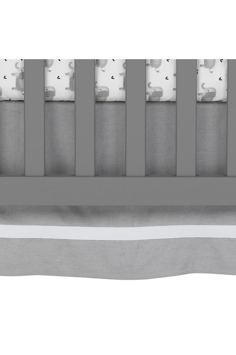 Signature Linen with White Trim 4-Sided Crib Skirt, Alternate, color, Gray