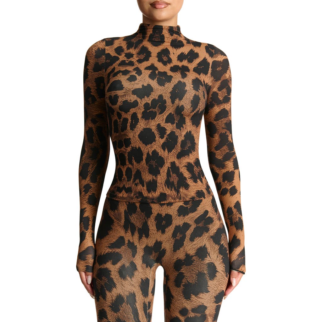 Naked Wardrobe Print Turtleneck Top In Leopard