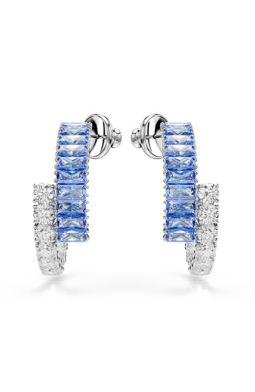 Swarovski Matrix Rhodium Plated Hoop Earrings In Blue