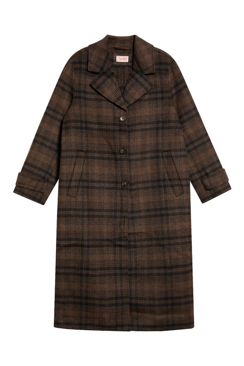 Colette Wool Blend Longline Coat, Main, color, BROWN/ BLACK PLAID