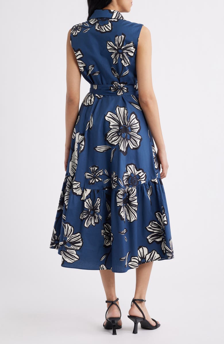 Sam Edelman Floral Tie Belt Cotton Midi Shirtdress, Alternate, color, Navy