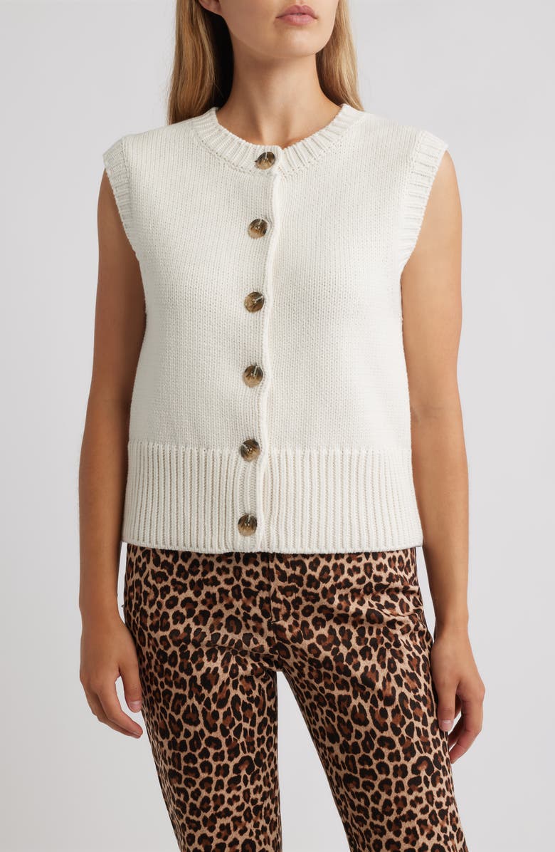 Anne Klein Button-Up Sweater Vest, Main, color, White Dove
