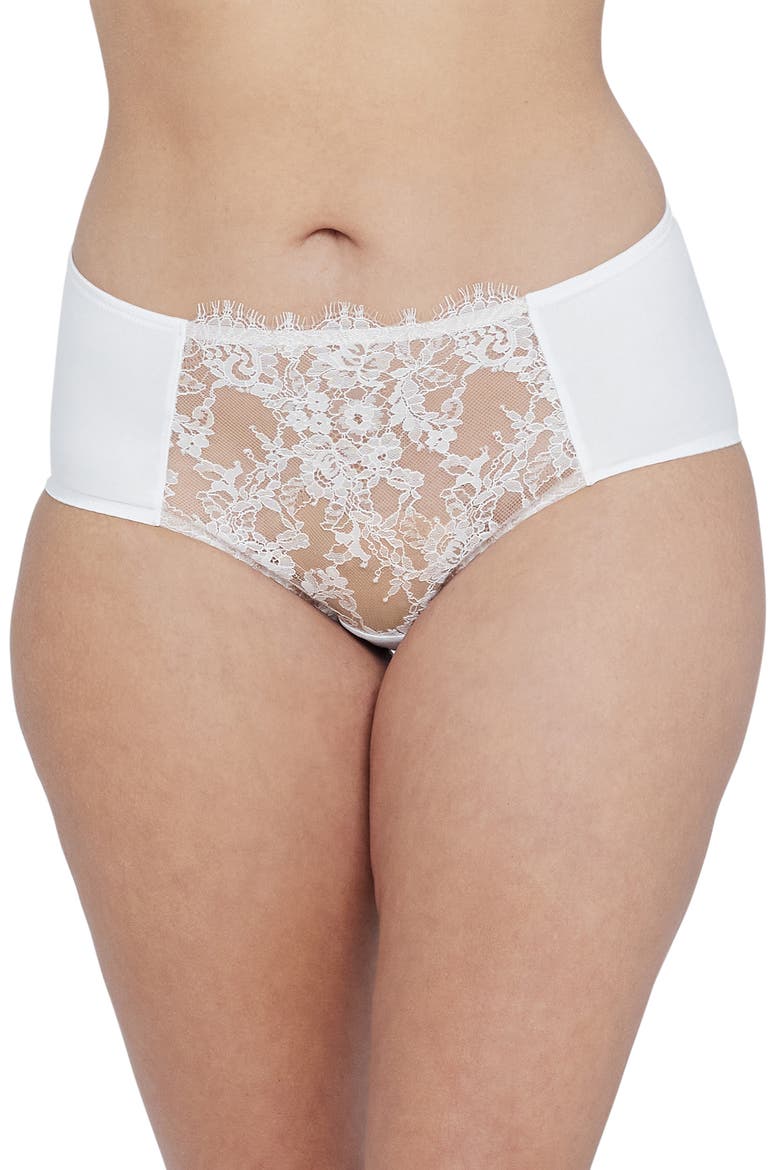 Entice Front Lace Brief, Main, color, WHITE / NYLON