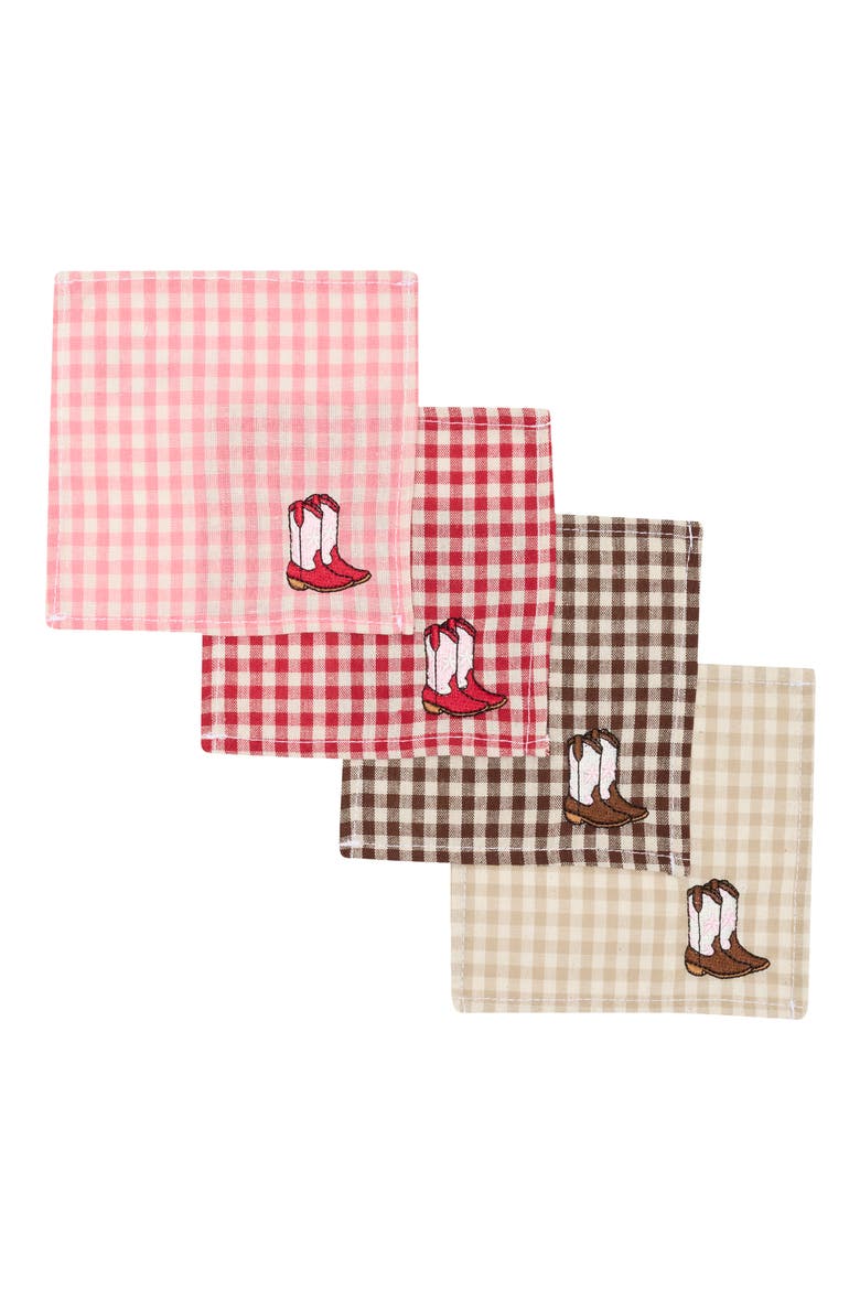 Cowgirl Boots Gingham Cocktail Napkins, Main, color, MULTI PINK