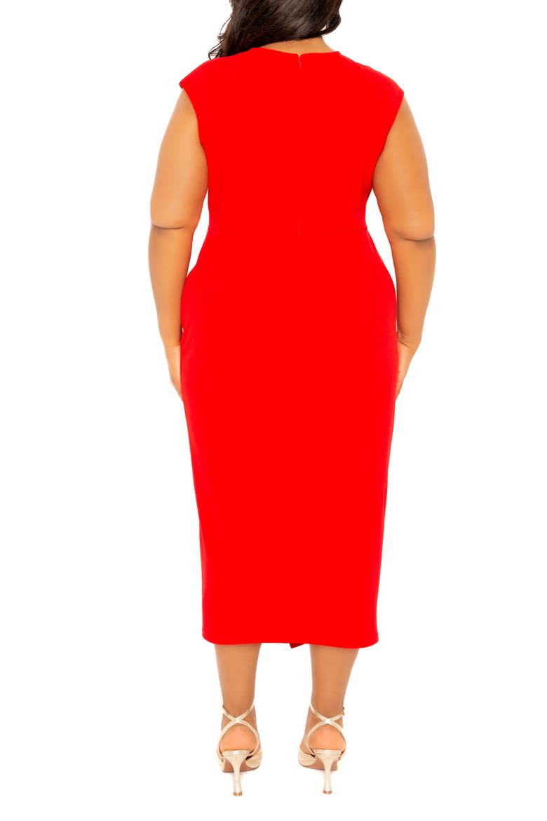 Asymmetric Button Detail Faux Wrap Midi Dress, Alternate, color, RED