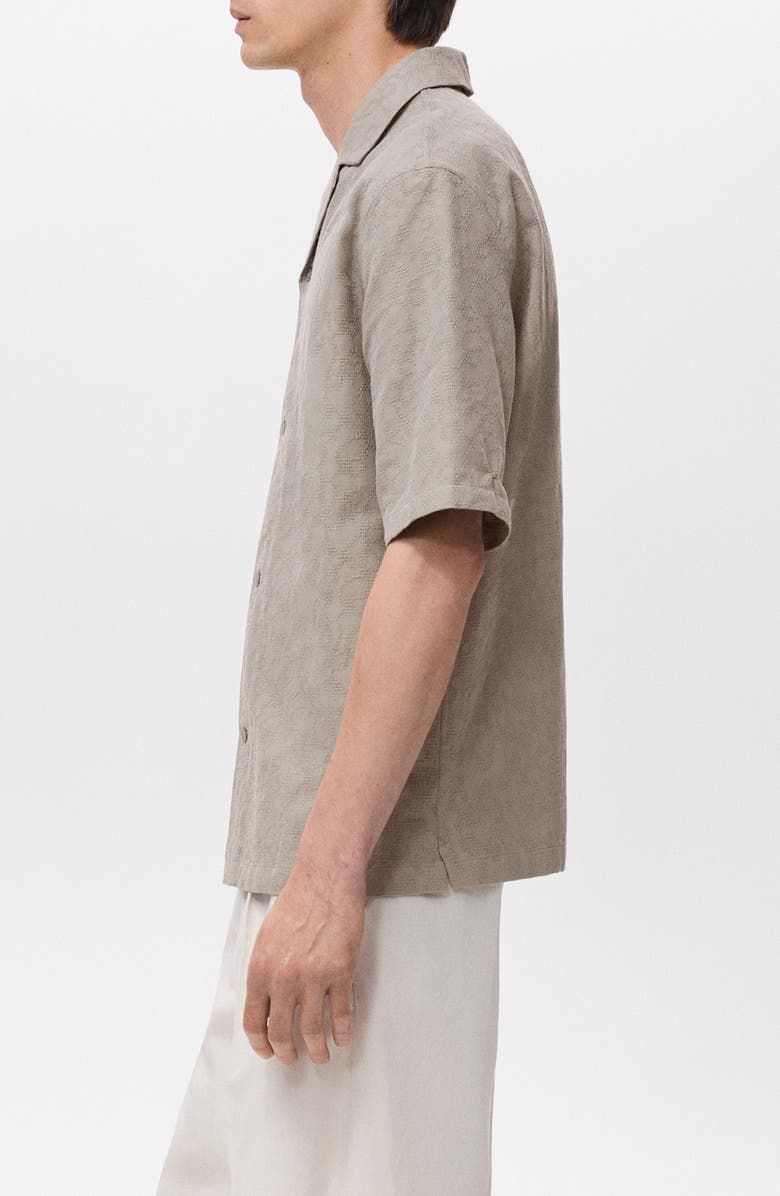 MANGO Embroidered Cotton Camp Shirt, Alternate, color, Khaki