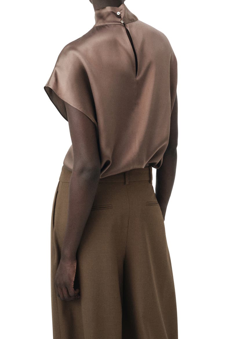 Selection Mock Neck Silk Satin Top, Alternate, color, MEDIUM BROWN