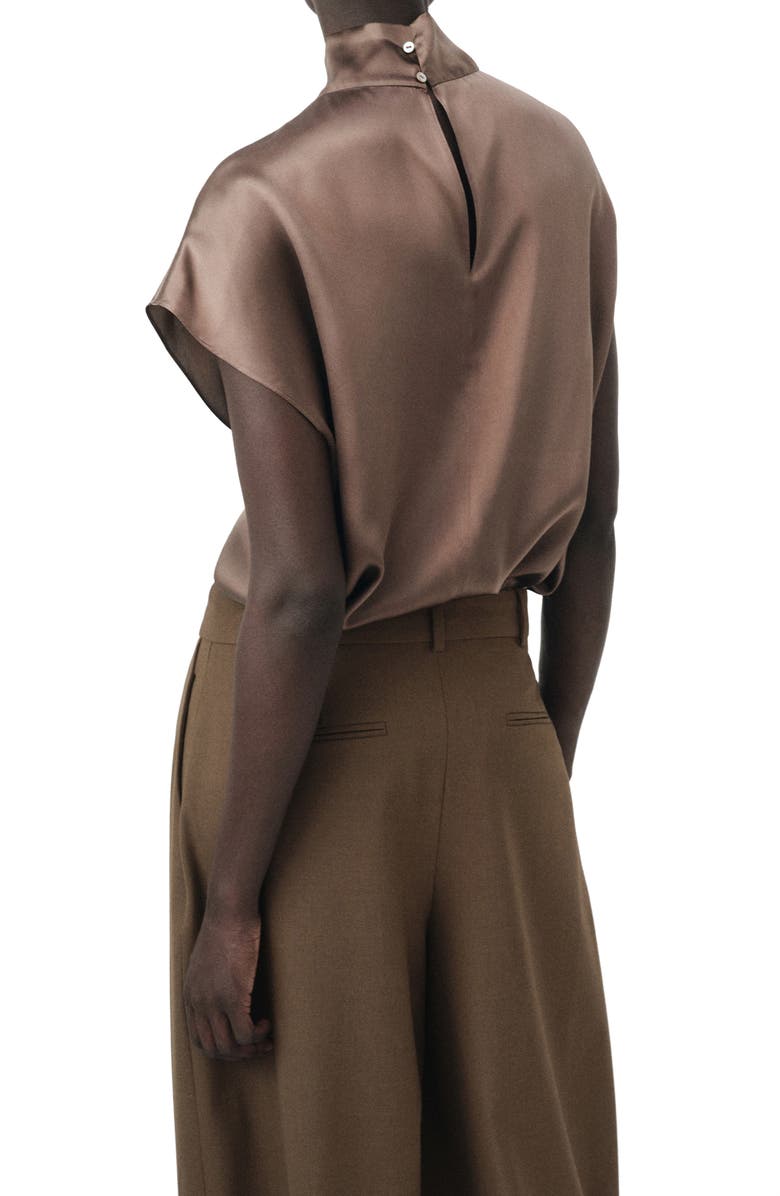 MANGO Selection Mock Neck Silk Satin Top, Alternate, color, Medium Brown