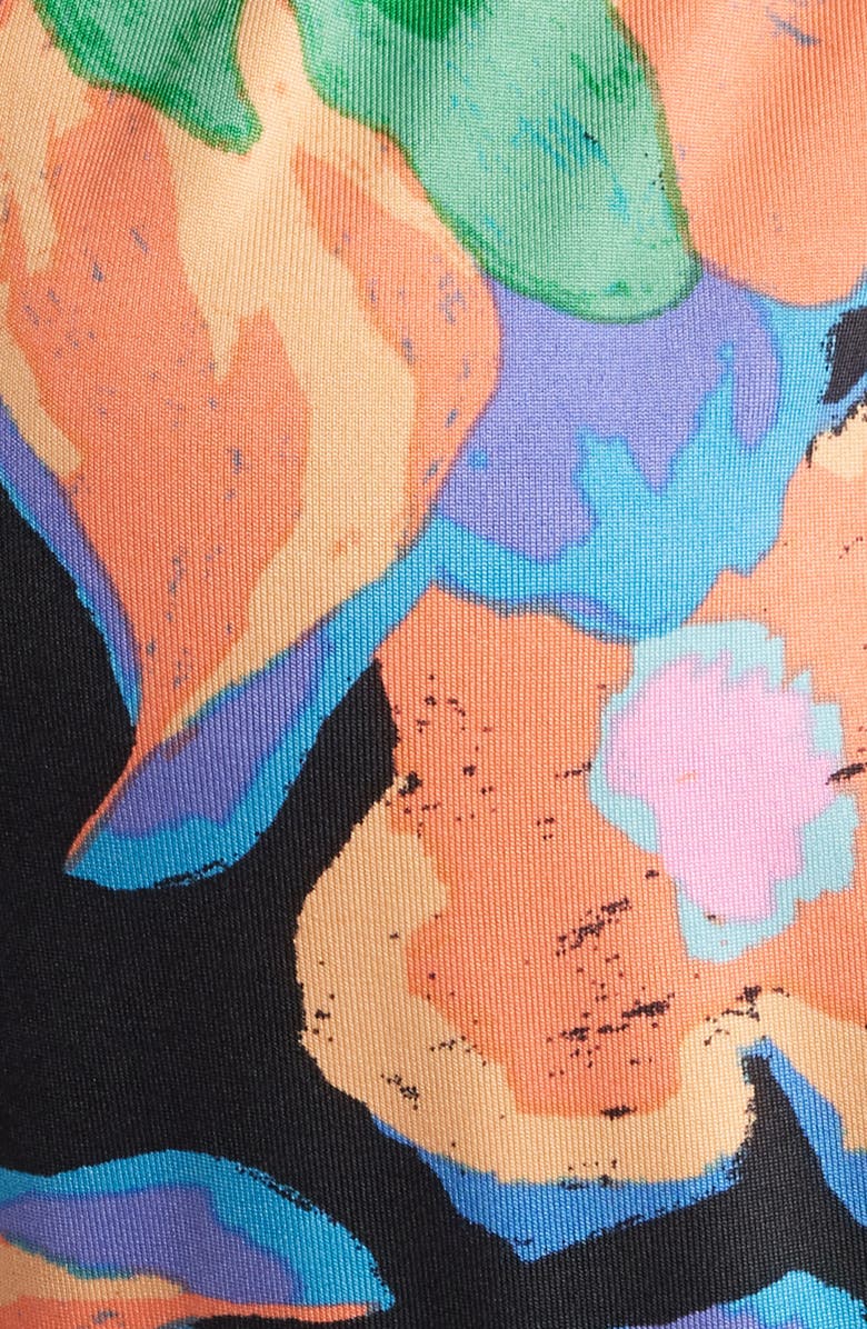 Tahari ASL Print Twist Neck Tie Waist Wide Leg Jumpsuit, Alternate, color, Black/ Green/ Orange Multi