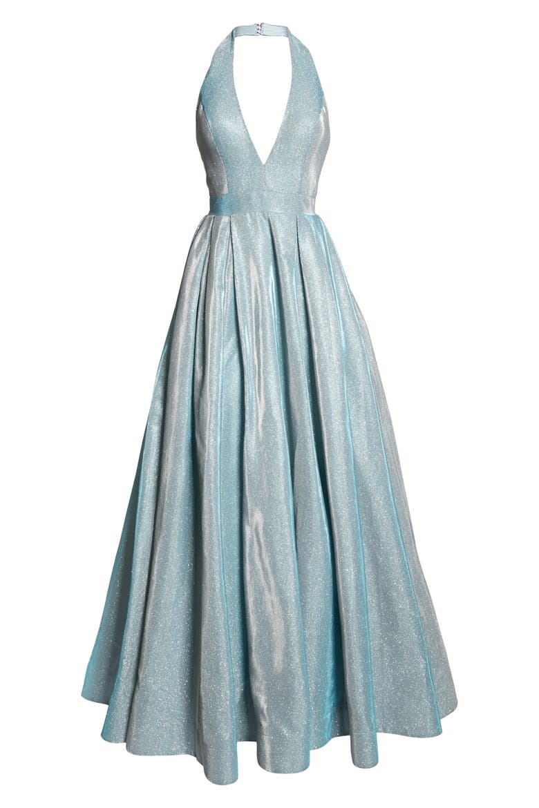 Mac Duggal Shimmering Halter Neck Ballgown, Alternate, color, SHIMMERING ICE