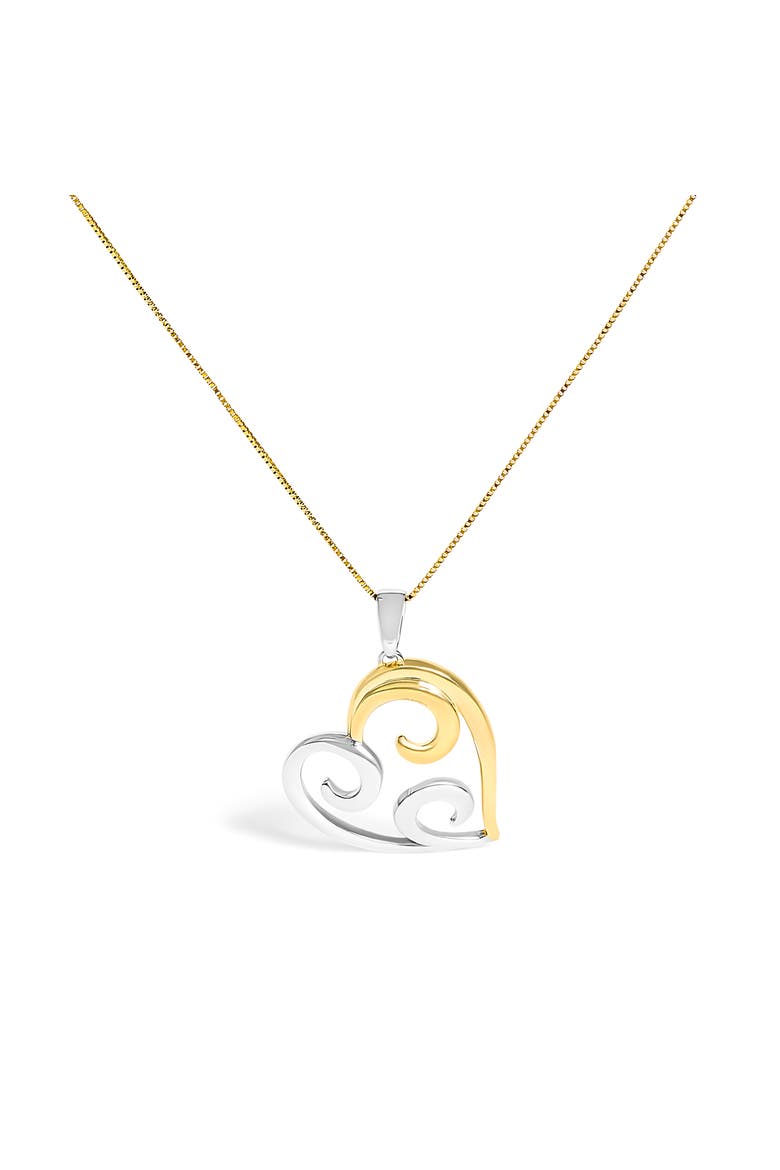10K Yellow Gold Over Silver Open Heart with Swirls Box Chain Pendant Necklace, Main, color, Yellow