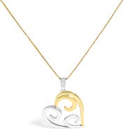 Haus of Brilliance 10K Yellow Gold Over Silver Open Heart with Swirls Box Chain Pendant Necklace