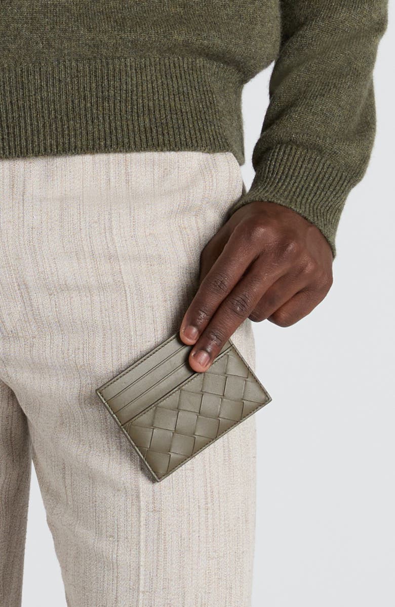 Bottega Veneta Intrecciato Leather Card Case, Alternate, color, Cypress