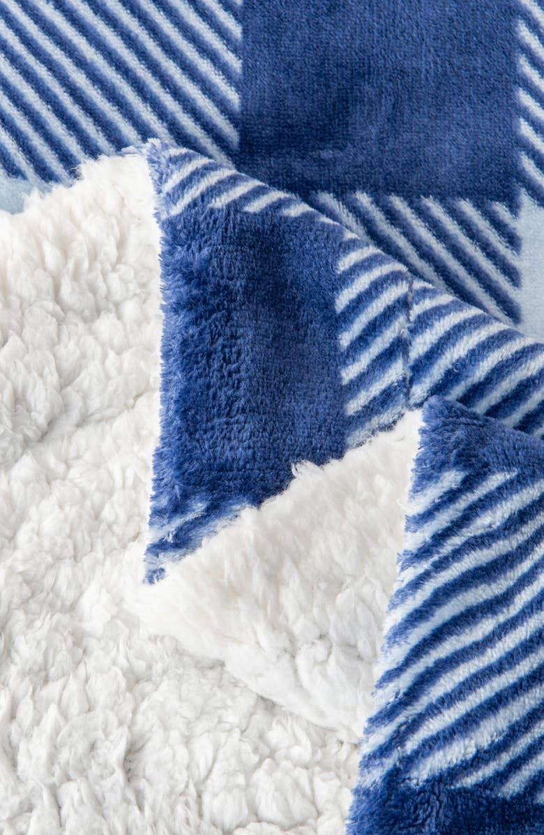 Woven & Weft Logde Plaid Print Reversible Faux Shearling Throw Blanket, Alternate, color, Buffalo Check Lodge