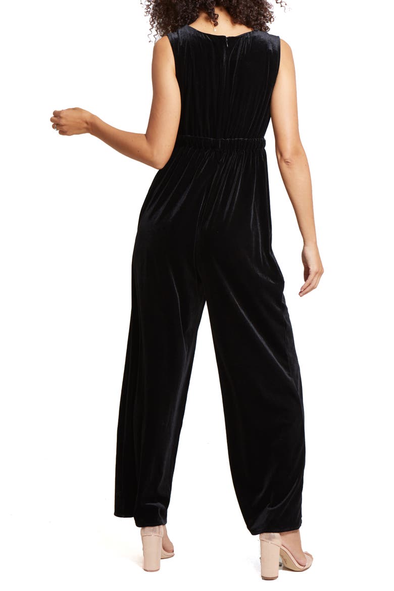 Ingrid & Isabel® Adjustable Waist Velvet Maternity Jumpsuit, Alternate, color, BLACK
