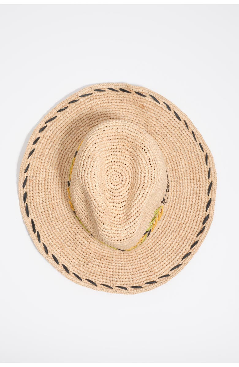 Bimba y Lola Embroidered Raffia Hat, Alternate, color, Green