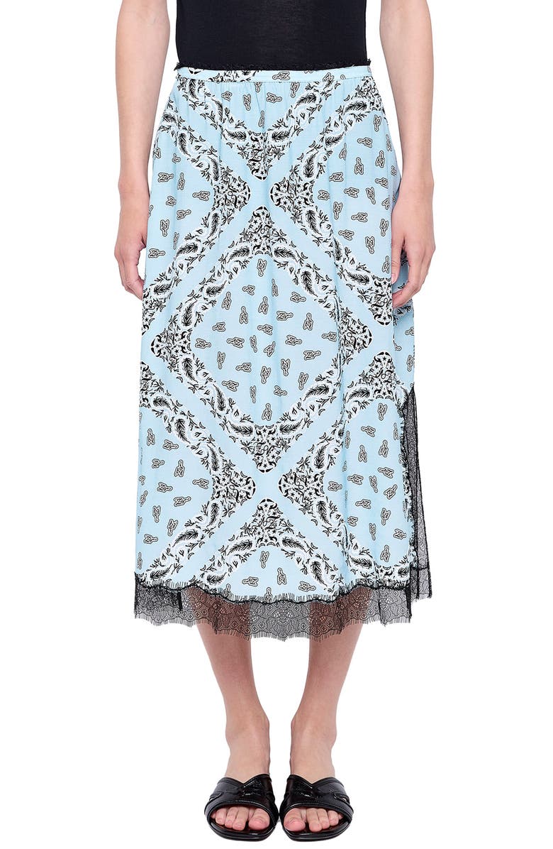 Zadig & Voltaire Jarvis Bandana Lace Trim Midi Skirt, Main, color, Bleu Oxford
