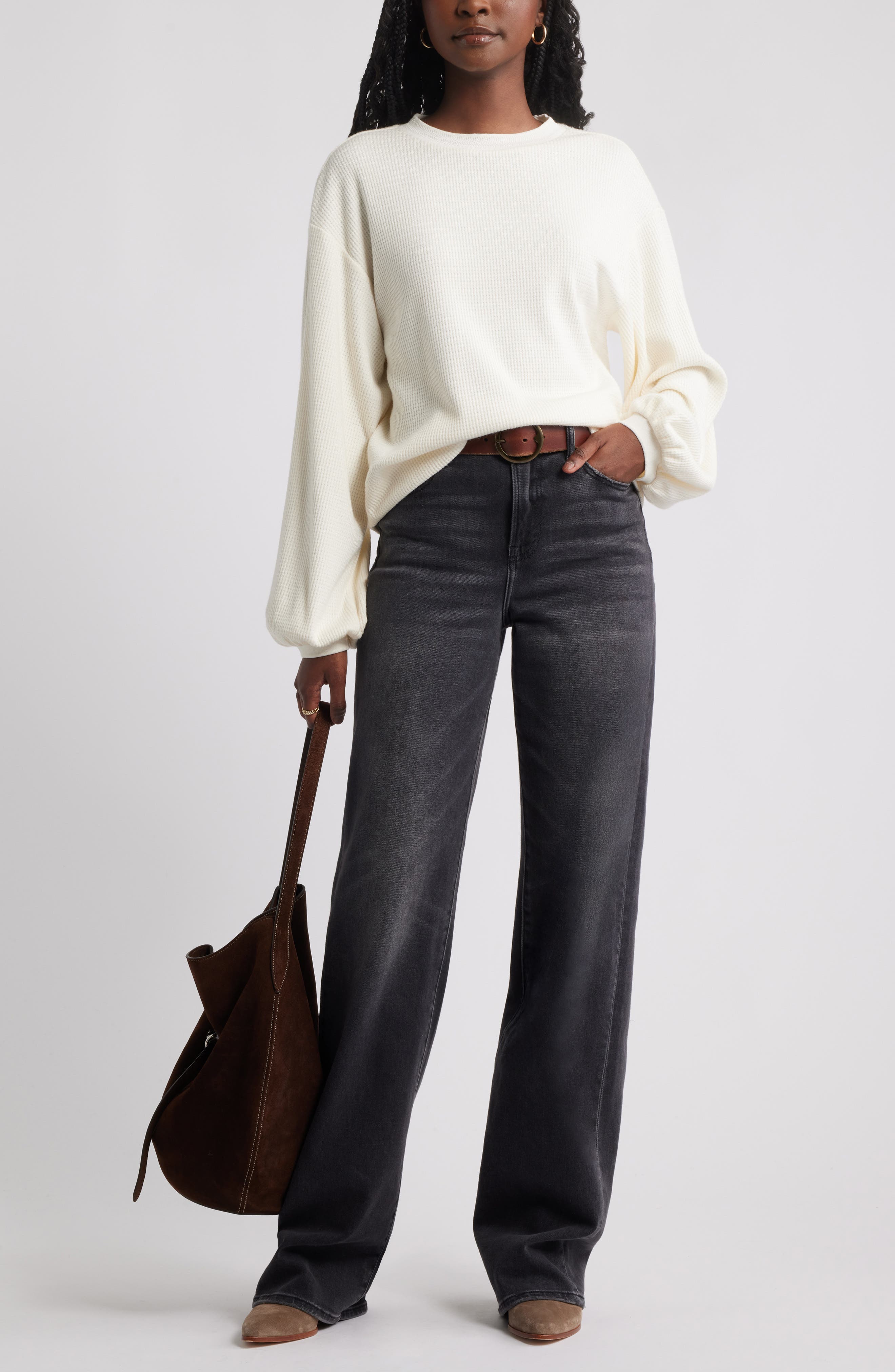 Blouson Sleeve Waffle Knit Top - image 4