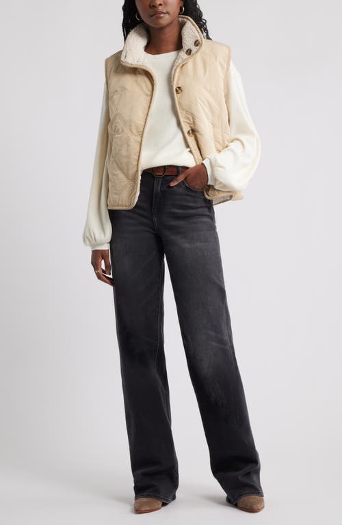 Treasure & Bond Blouson Sleeve Waffle Knit Top In White