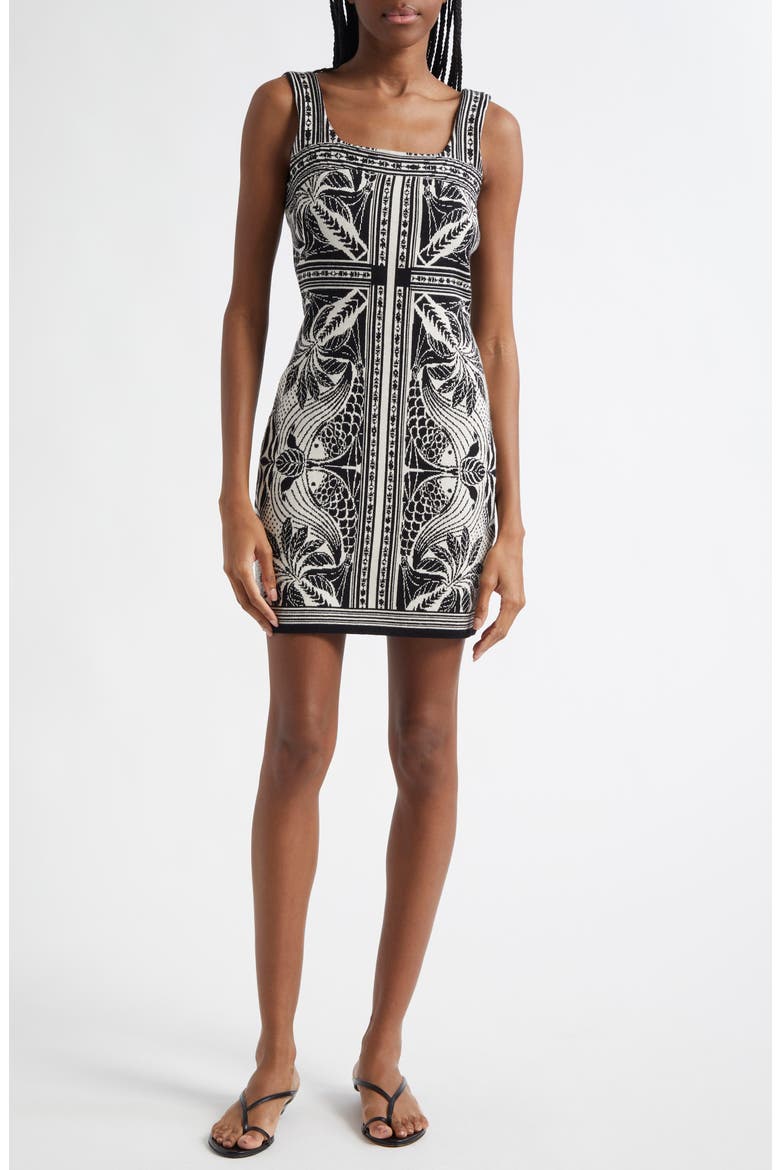 Scarf Print Jacquard Sleeveless Dress, Main, color, OFF-WHITE