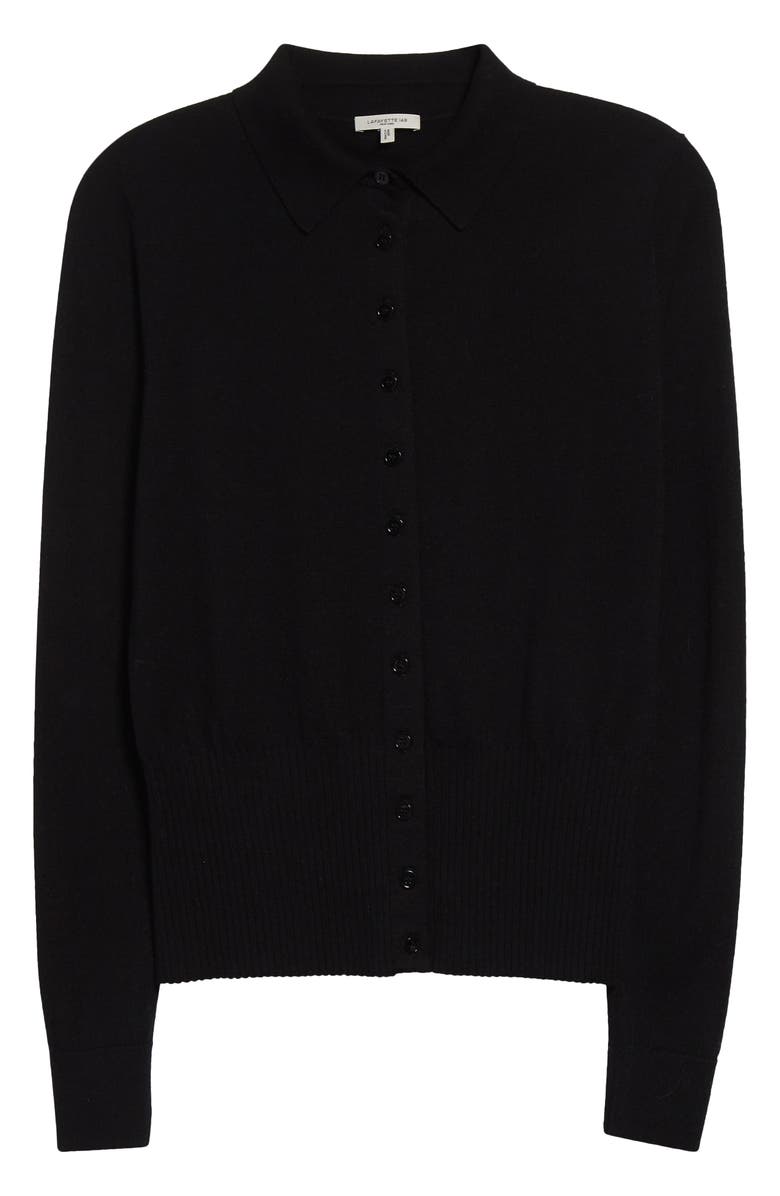 Lafayette 148 New York Rib Trim Button Front Polo Cardigan, Alternate, color, 