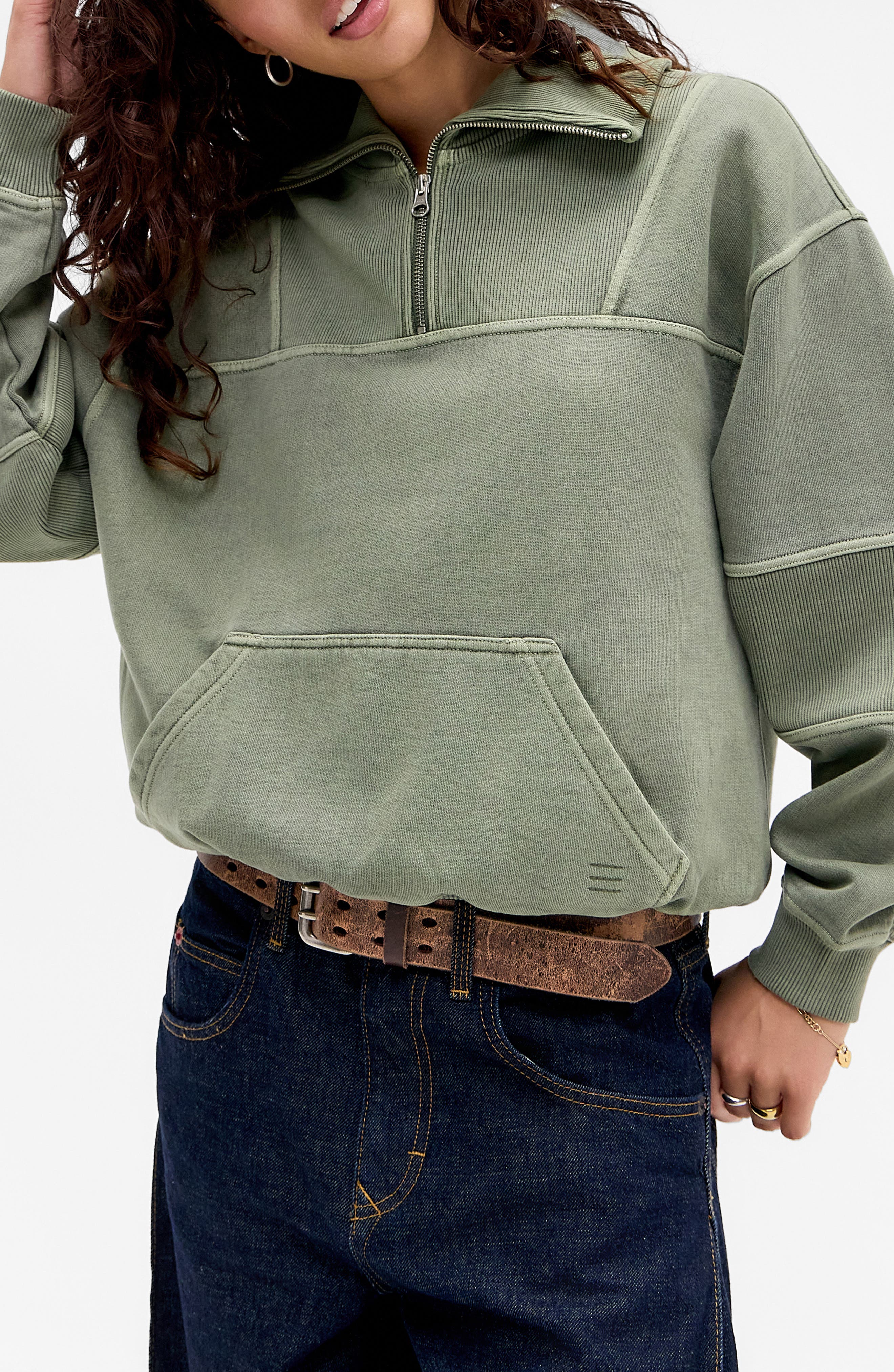 BDG Urban Outfitters Rib Yoke Quarter Zip Sweatshirt