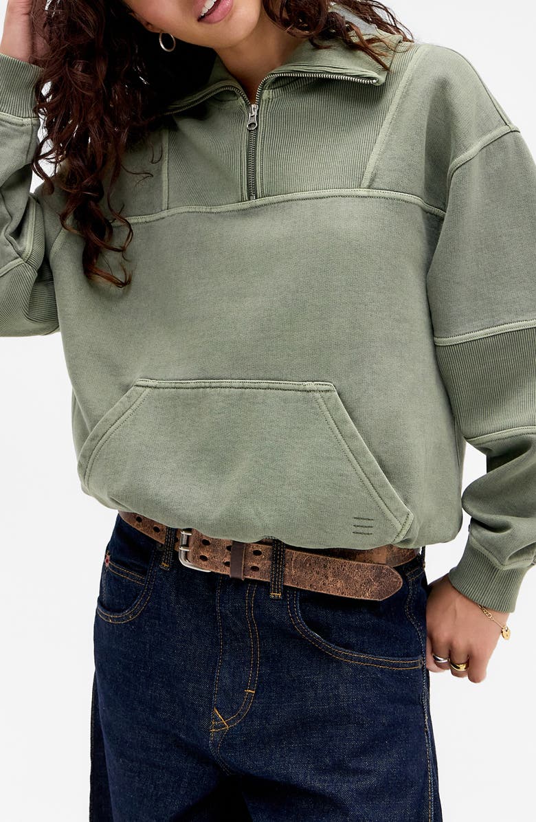 BDG Urban Outfitters Rib Yoke Quarter Zip Sweatshirt, Main, color, Grey Green