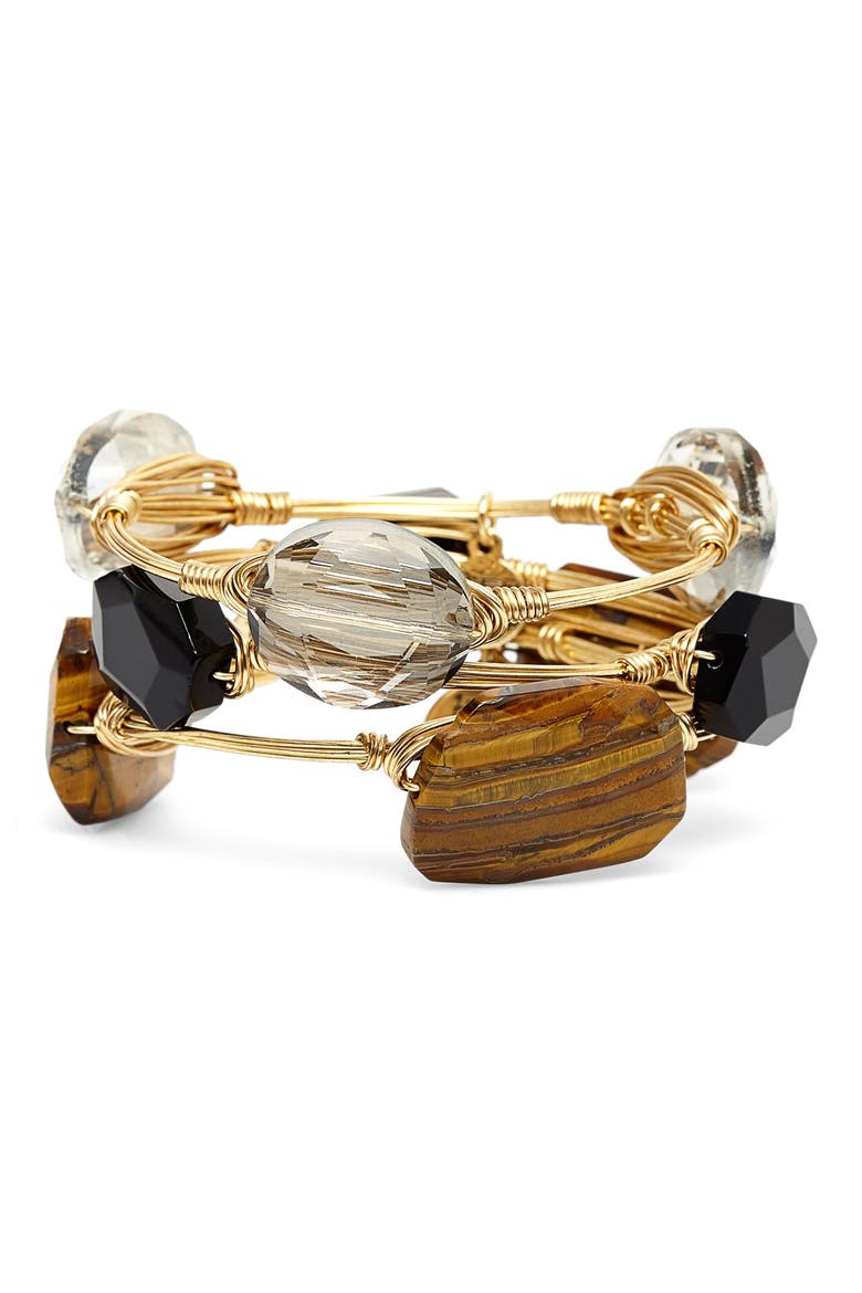 'Tiger's Eye Agate & Jet Acrylic Crystal' Stone Bracelets, Main, color, TIGERS EYE/ JET
