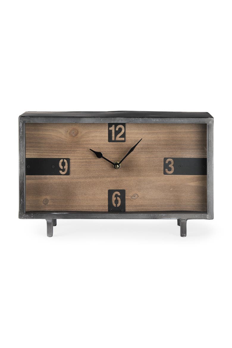 Harvey Metal and Wood Rectangular Table Clock, Alternate, color, Black